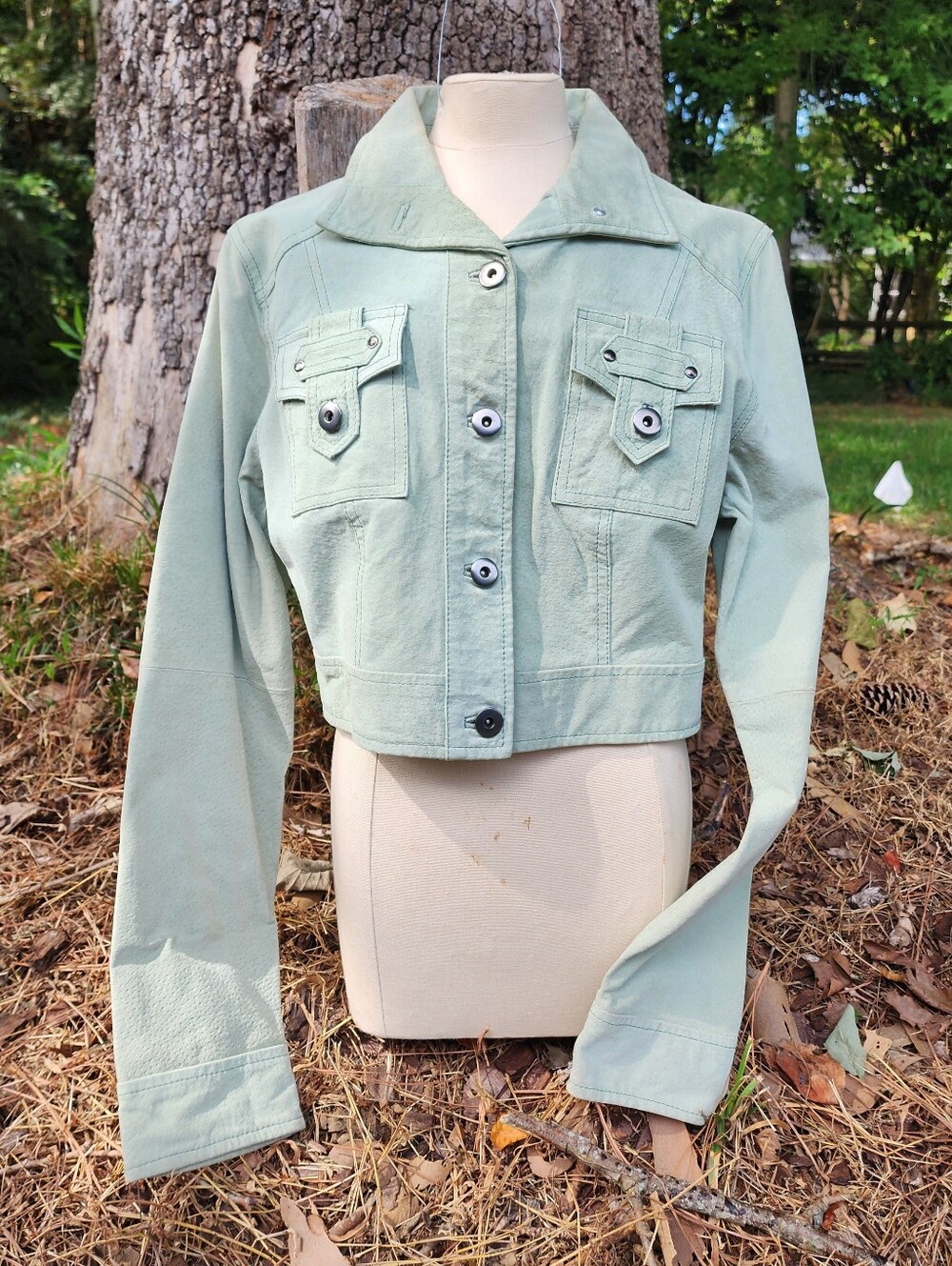 Marcelle Renee Suede Leather Vintage Crop Jean Jacket Y2K Small